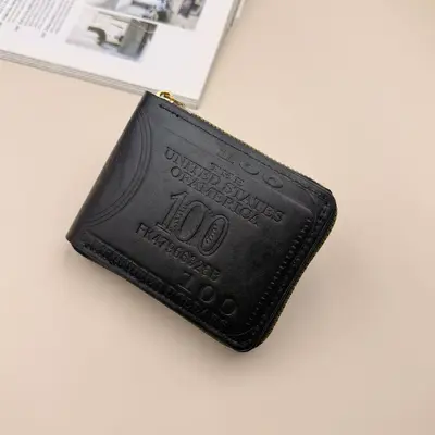 Men's Wallet with US Dollar Print, Retro Coin Compartment, Ultra-Light Short Zip - 7