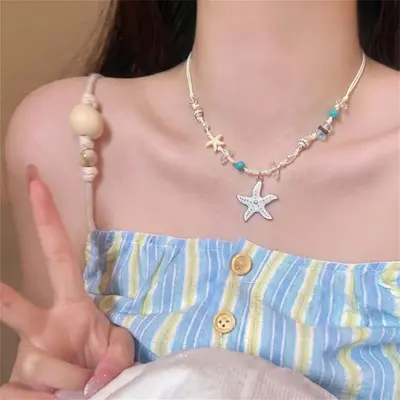 Pearl and shell bead necklace, beach vacation style - 9