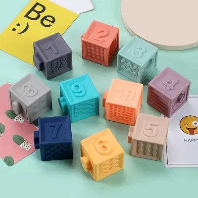 Kids Soft Rubber Stacking Blocks Set with Large Embossed Numbers - 4