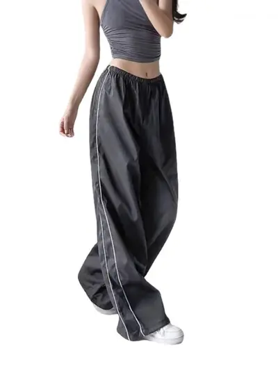 Long Casual Pants with Side Drawstrings, Elastic Waist, 2025 Summer