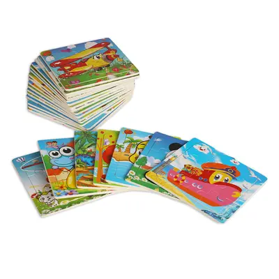 9-piece puzzle board with cartoon animals and traffic