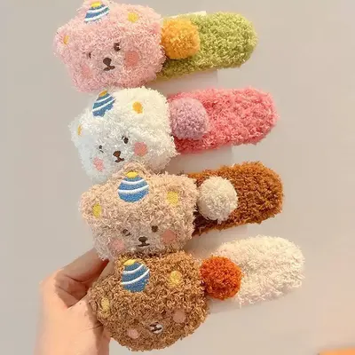 Süßer vielseitiger flauschiger Pudding-Bär niedlicher Katzen-Enten-Clip große Haarspange Haarschmuck 2025 Neu hinten am Kopf - 2