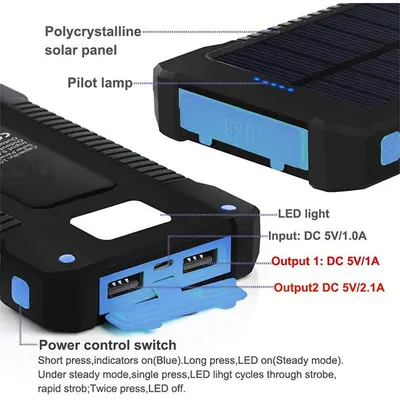 3.6 Çapraz Sınır Outdoor Solar Power Bank 20000mAh Büyük Kapasiteli LED Aydınlatma Su Geçirmez Taşınabilir Şarj Cihazı LOG