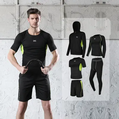 Men's Running Sportswear Set with Shorts, Tights and Short-Sleeve Top - 4