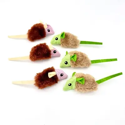 Two-Tone Plush Mouse Interactive Cat Toy, Cat Teaser - 5