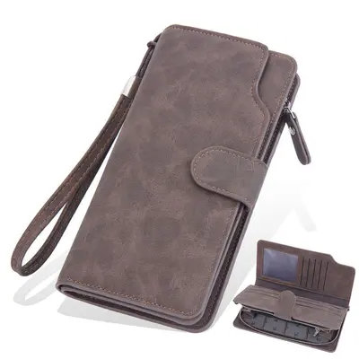Long Men's Wallet with Multiple Card Slots and Zipper Phone Pocket - 9