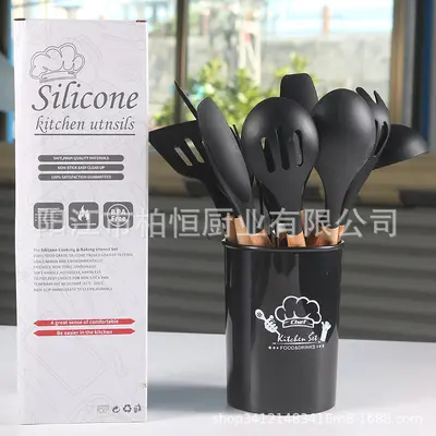 Kitchen utensils set Food-grade silicone material 12-piece set, non-stick pan, easy to clean, storage kitchen tool combination included