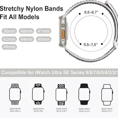 Apple Watch uyumlu naylon kayış, cırt cırtlı çift bölmeli halka, iWatch987