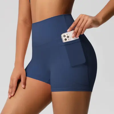 Kadın yüksek belli cepli yoga şortu, üç çeyrek boy, yüksek elastikiyet - 9
