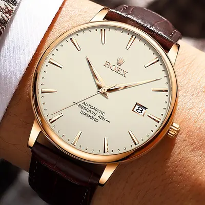 2026 New Model RQEX Luxury Men's Watch Automatic Mechanical Watch Hollow Design Genuine Leather Diamond-Studded Wristwatch