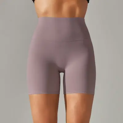 Kadın çift yüzlü düz renk yoga şortu, yüksek bel, üç çeyrek boy - 12