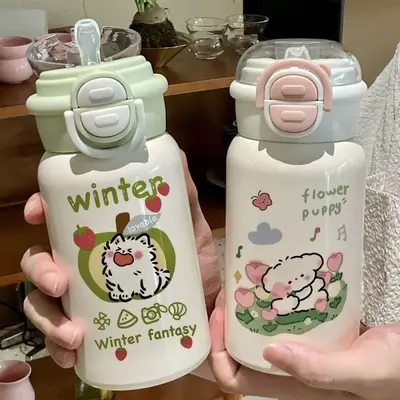 316 Edelstahl-Kinderthermosflasche mit Hundemotiv und Strohhalm - 1