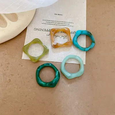 亚克力晕染圆形戒指五件套欧美小清新甜美食指戒小众设计感指环女 - 10