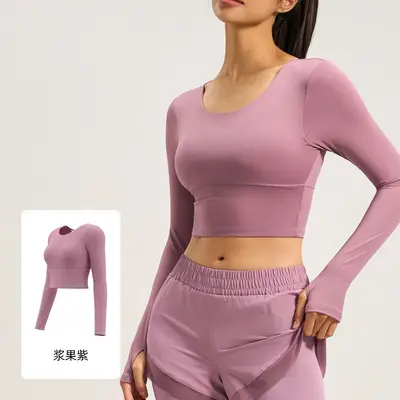 Cross-Back Long-Sleeve Running Yoga Outfit with Chest Pad - 9
