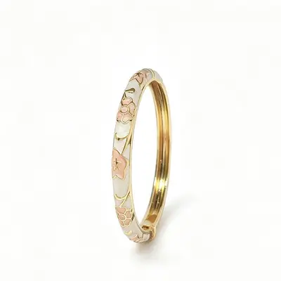 Enamel flower women's bracelet, open design - 12