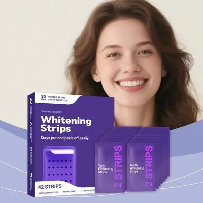 Dr dent跨境美牙贴TeethWhiteningStrips牙齿美白紫色牙贴漱口水