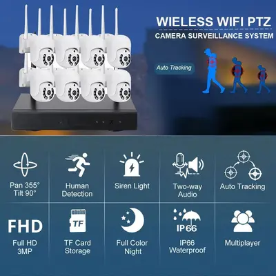 Kablosuz wifi PTZ CCTV Kamera Kiti kablosuz dome güvenlik kamera seti