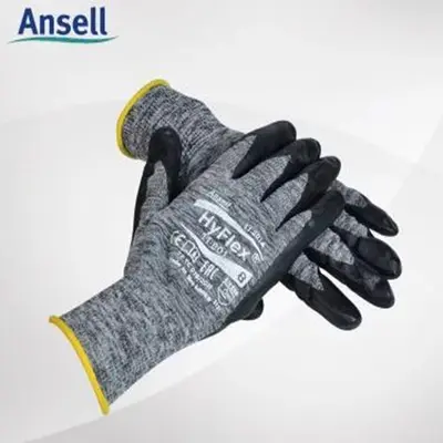 ANSELL HyFlex 11-801 Protective Gloves, Black Foam Nitrile Palm Coating