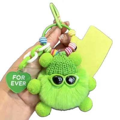 Faux Rabbit Fur Coal Ball Bag Charm and Keychain