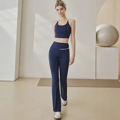 Damen-Pilates-Yoga-Set, hochelastisch, Neckholder-Top und Hose