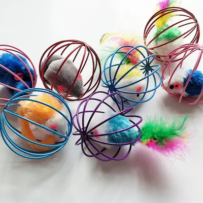 Cat Toy Ball Cage with Mouse Toy
