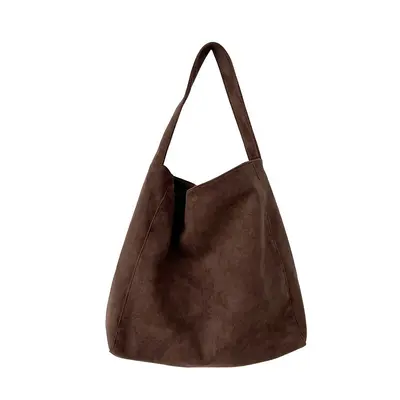 Large Capacity Suede-Look Tote Bag Women's Retro Single Shoulder Bag - 8