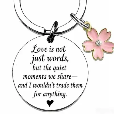 Pink Flower Accessory Stainless Steel Keychain for Car Keys and Bags