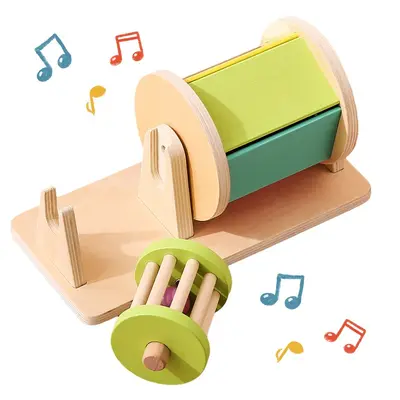 Wooden textile drum baby color cognitive sensory concentration toy hand-eye coordination Montessori early education aid