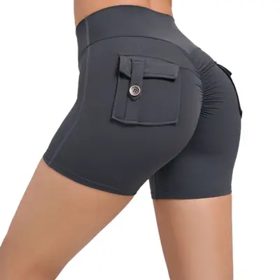 Kadın Yüksek Bel Kargo Tayt Şort, Düğmeli Kaldırıcı Hızlı Kuruyan Fitness Pantolonu - 6