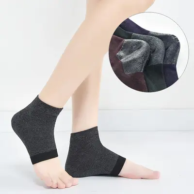 Grenzüberschreitende Fersenrisse-Silikon-Socken für alle Jahreszeiten, Silikon-Fersenschutz-Baumwollsocken, Baumwoll-Kurzsocken mit Silikon-Fersenschutz, einfarbige Silikon-Anti-Riss-Socken