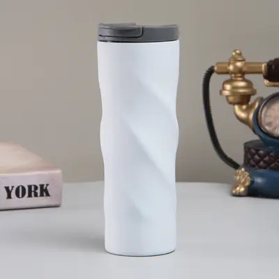 Stainless Steel Gear-Shaped Thermos Cup, Rotating Flat Coffee Mug - 6