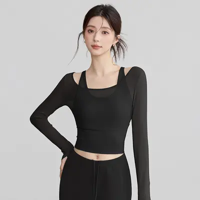 Kadın yoga seti mesh uzun kollu gögüs pedli - 7