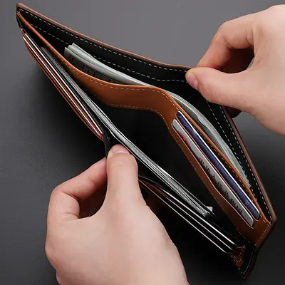 Erkek Kısa Model Ultra İnce Yumuşak Deri Cüzdan - 4