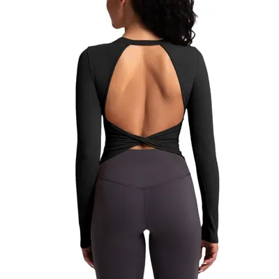 Women's Yoga Top, Long Sleeve, Open Back, Chest Padded - 5