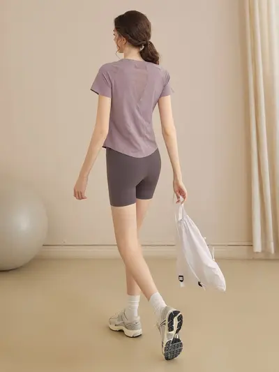 网纱速干瑜伽服女运动上衣短袖t恤透气显瘦跑步训练专业健身服夏