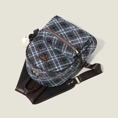 2026 Blue Plaid Star Print Backpack, Campus Style Schoolbag - 4