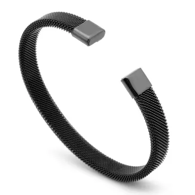 Cross-border European and American lightweight luxury stainless steel C-shaped mesh elastic open bangle bracelet, unisex, adjustable size