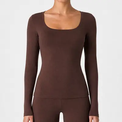 Women's Fleece-Lined Long Sleeve U-Neck Yoga Top - 12