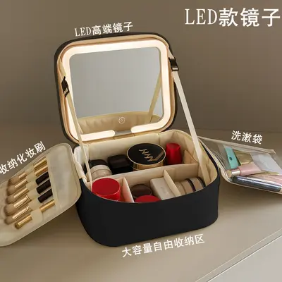 Makeup bag with mirror and LED light, portable organizer - 9