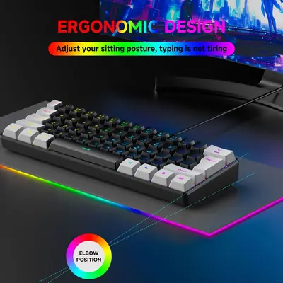 61 tuşlu RGB oyun kablolu klavye ve fare seti renkli MINI mekanik olmayan film siyah beyaz bilgisayar klavyesi