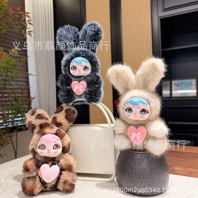 Kalpli Tavşan Peluş Anahtarlık, Vinil Yüzlü Çanta Süsü