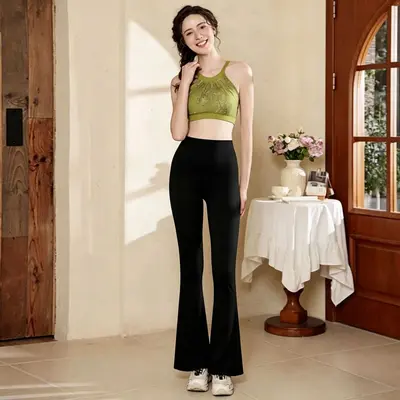Chinese-Style Yoga Set with Flare Pants for Pilates Training - 13