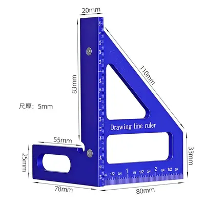 Aluminum Alloy Woodworking Right Angle Square 7 Inch, 90 Degree, Imperial/Metric - 12