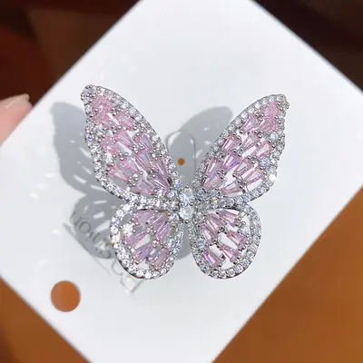 Copper butterfly ring with zirconia stones, adjustable size