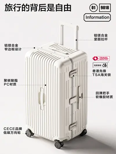 Large Capacity Aluminum Frame Suitcase with Password Lock - 5