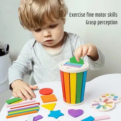 Ahşap Renk ve Şekil Eşleştirme Kutusu, Montessori Bebek Erken Eğitim Oyuncağı - 4