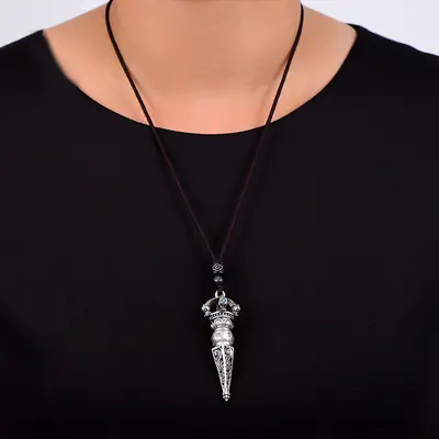 Gümüş 999 altı karakterli mantra Vajra boş kolye