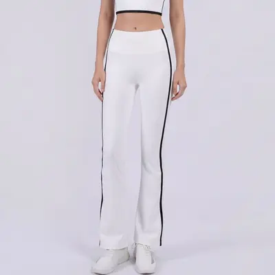Kadın yüksek bel mikro flare yoga pantolonu, yan çift şeritli, karın sıkılaştırıcı, yüksek - 8