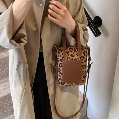 Retro Leopard Print Suede-Look Small Square Crossbody Bag for Women