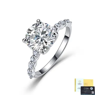 S925 Sterling Silver 3 Carat Moissanite Engagement Ring, Four-Claw Classic